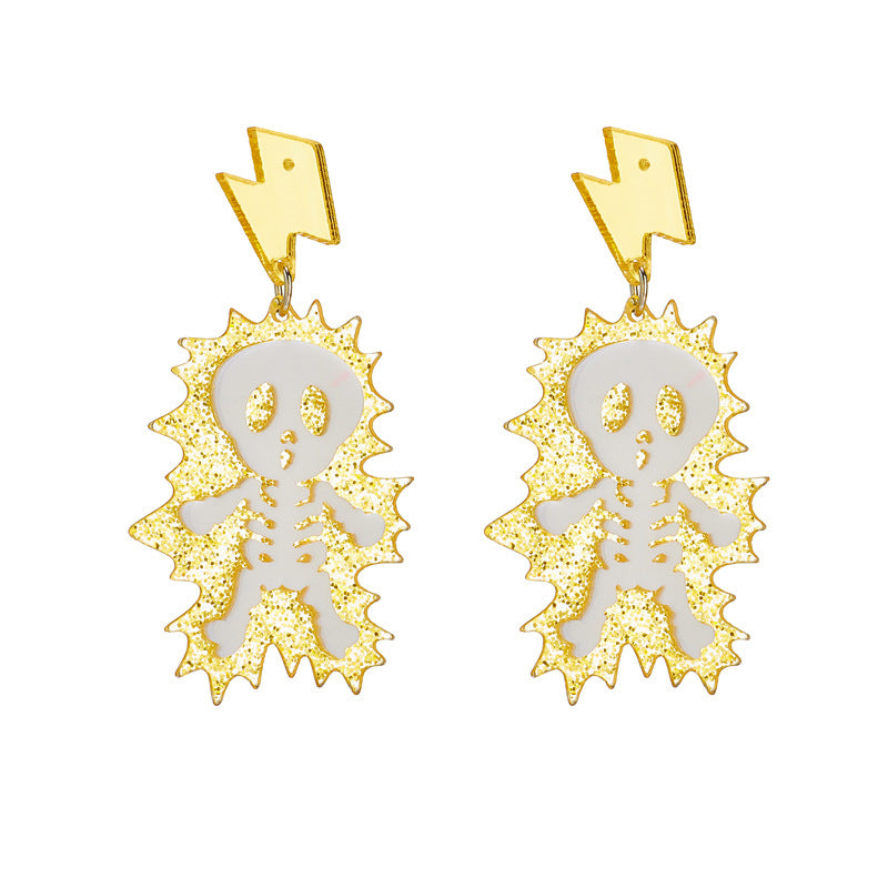 Wholesale Acrylic Thunderbolt Skull Skeleton Earrings